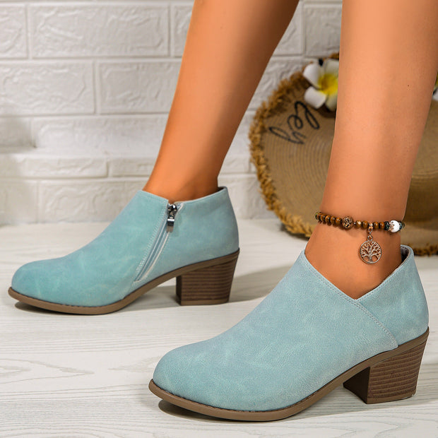 WW | Stiefeletten - Damen bequeme Stiefel mit Blockabsatz und Reißverschluss