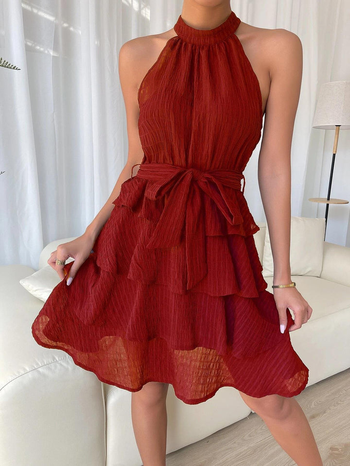 W&W Mode | Ärmelloses Rüschen Halterkleid Für Frauen