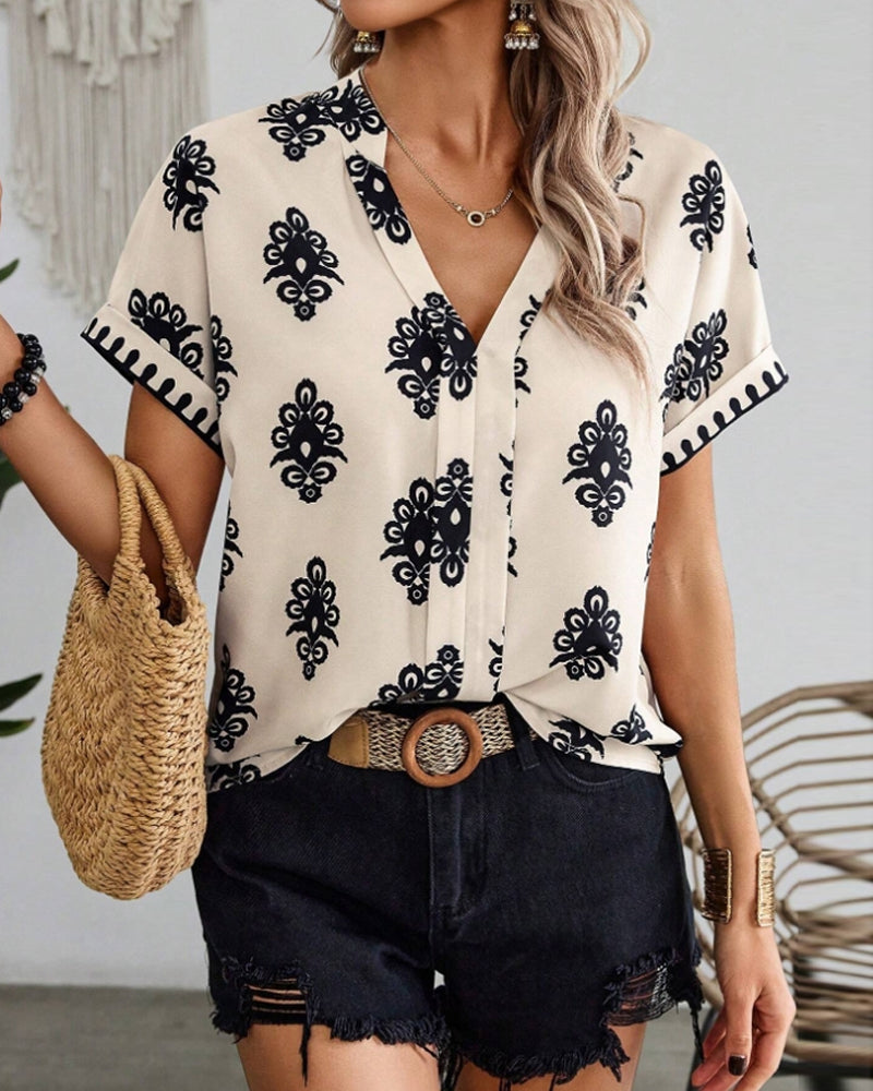WW | Kurzärmlige Elegante Bluse mit Druck