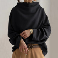 WW - Damen minimalistisches lockeres schwarzes Oberteil für vielseitigen Stil