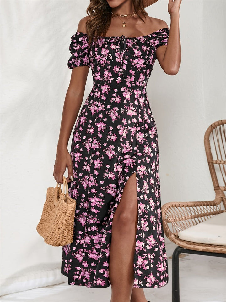 W&W Mode | Freizeitkleid mit Schlitz und kurzen Ärmeln