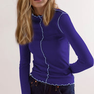 WW | Basic Bae Kontrastbesatz Mock Neck Langarm T-Shirt