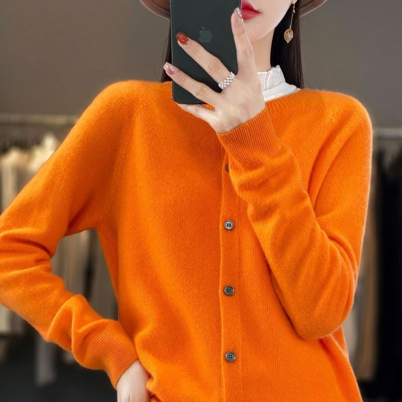 WW | Merino Woll Strickjacke Mit Rundhalsausschnitt Und Langen Ärmeln
