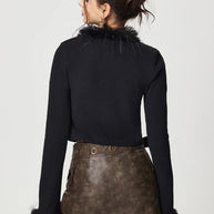 WW | Gebunden Fuzzy Trim Langarm Strickjacke