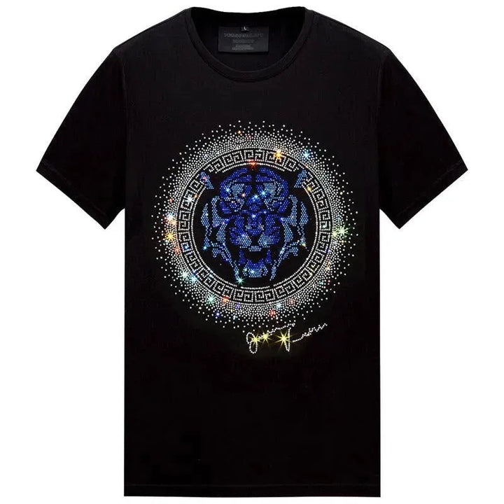 Herren-T-Shirt mit Tigerkopf-Motiv und Strassverzierung