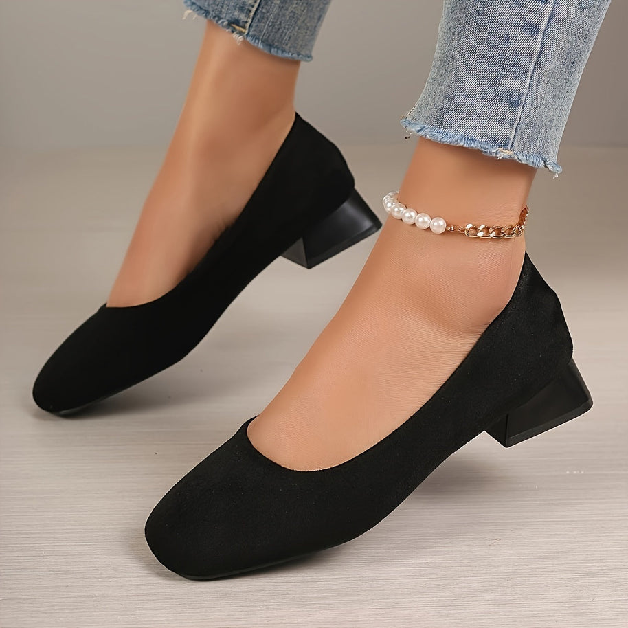 WW | Schwarze Flanell Pumps Mit Blockabsatz