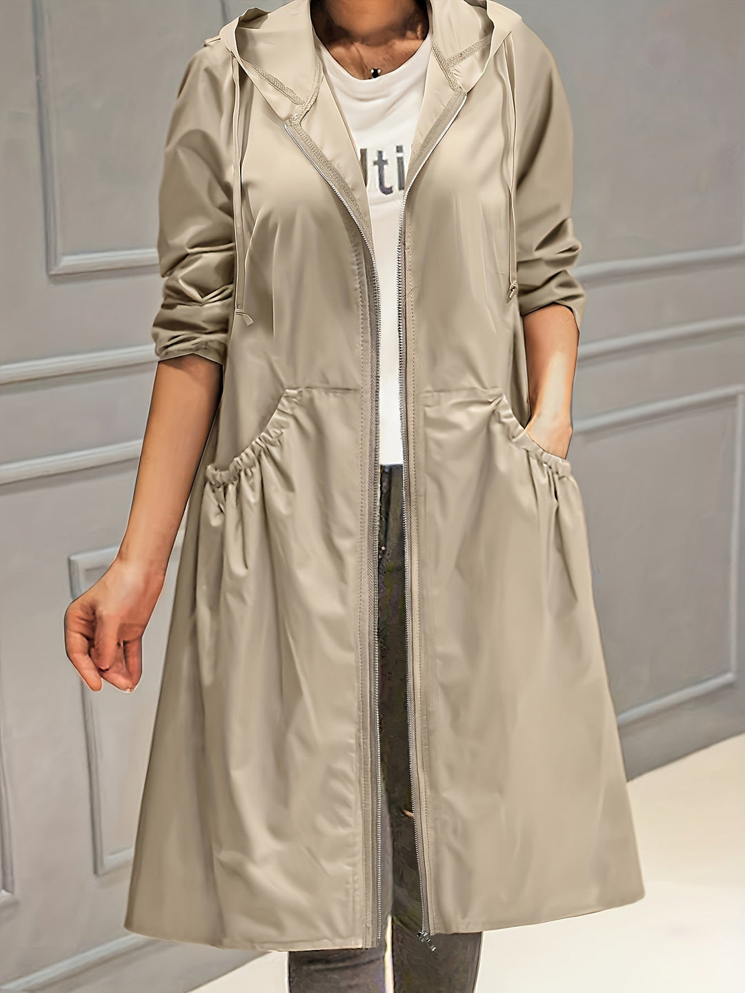 W&W Mode | Damen Lässig Lange Jacke Mit Kapuze Und Reißverschluss