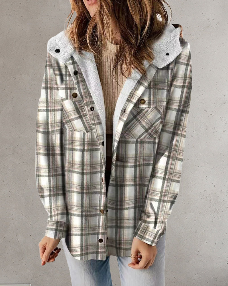 WW | Lässige Karierte Jacke mit Kapuze und Knöpfen