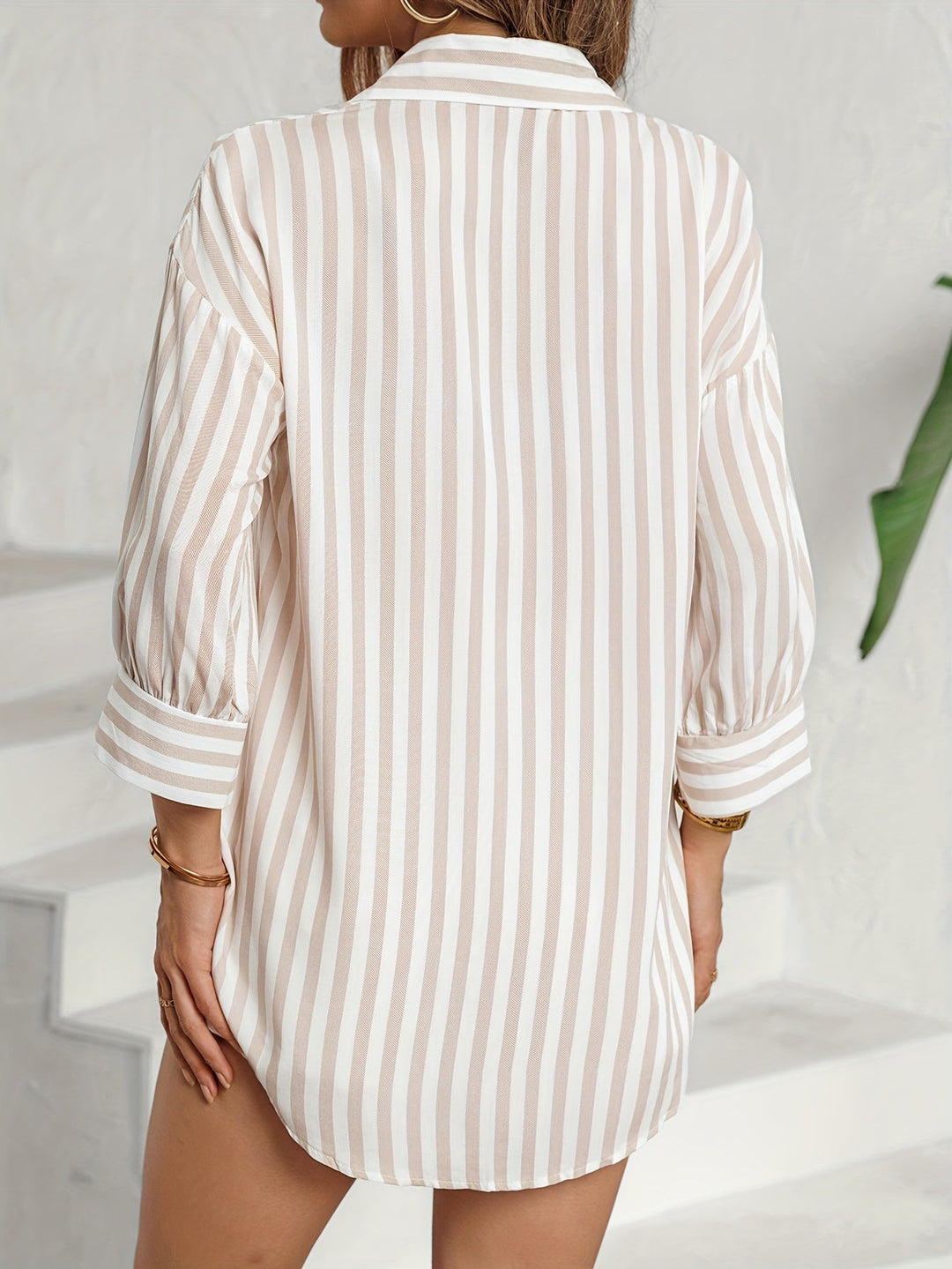 W&W Mode | Gestreiftes Freizeithemd Mit Knopf Und Drop Shoulder