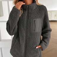 WW | Lässige Winter Zip-Up Fuzzy Jacke für Damen