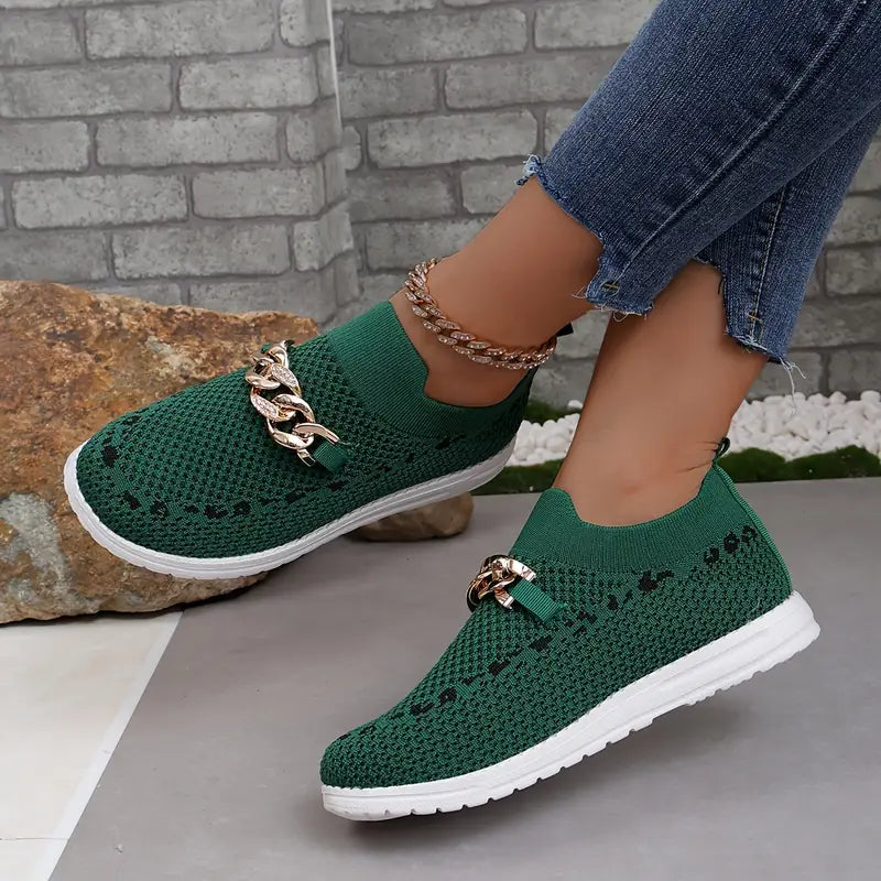 WW | Atmungsaktive Slip on Sneaker Mit Ketten Detail Für Damen