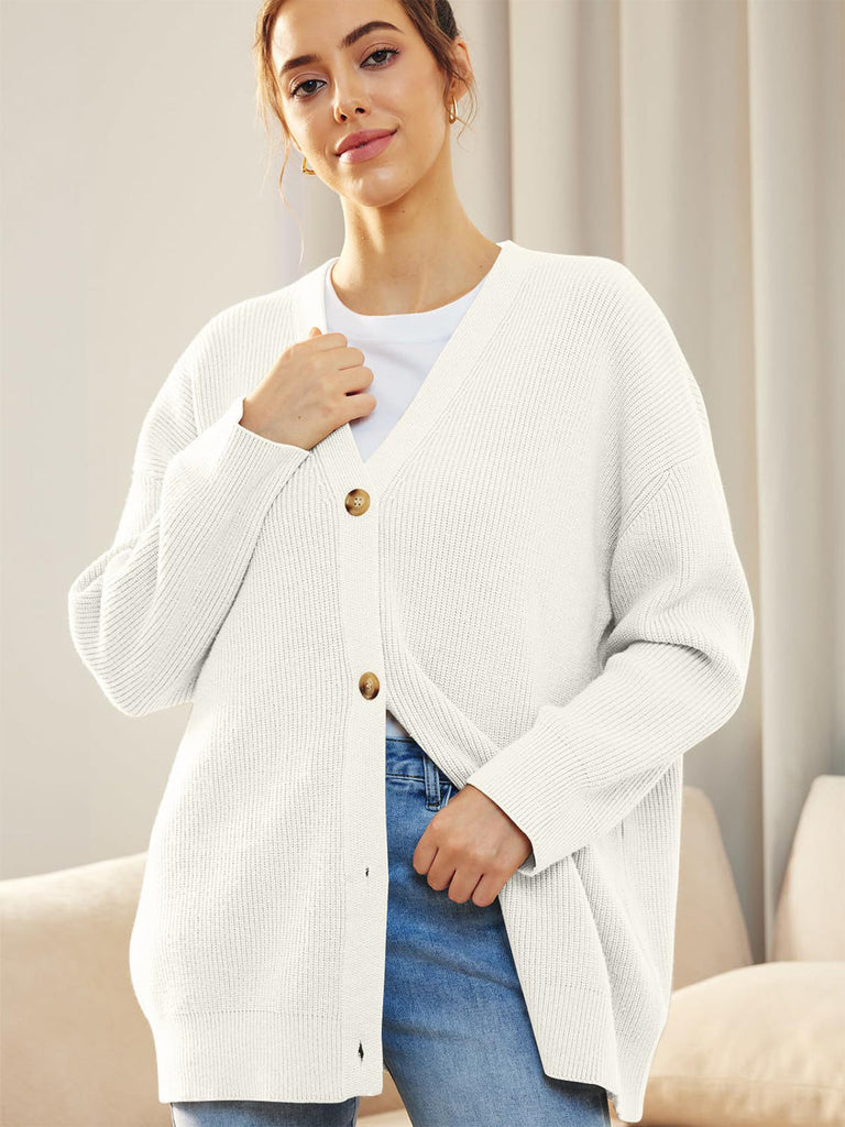 WW | Knopf Down V-Ausschnitt Langarmcardigan