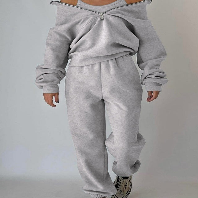 W&W Mode Sweatshirt und Hose für Damen bekleidung mit Reiß verschluss