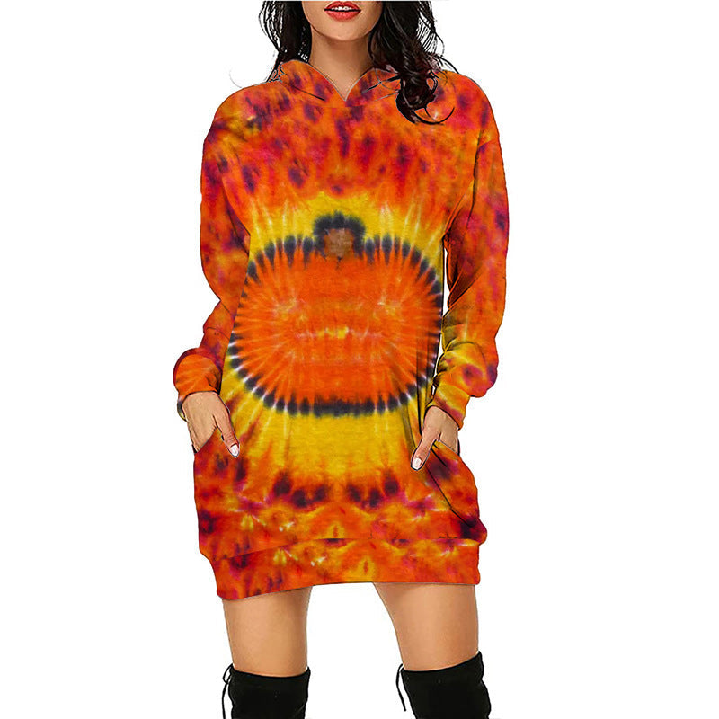 WW | Halloween-Druck midilange Taschen Kapuzen langärmliger Pullover