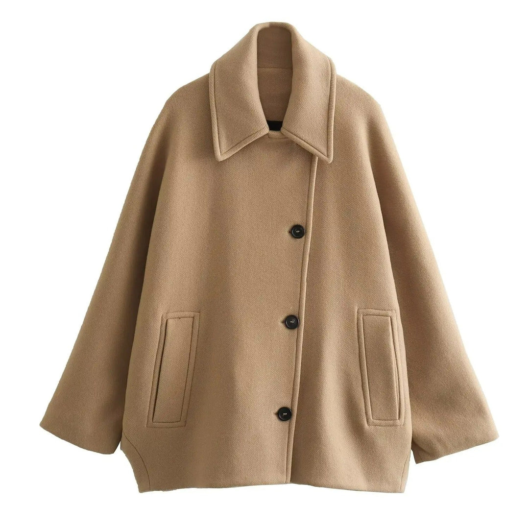 W&W Mode - Trendy Kurzer Mantel Mit Polokragen Und Kapuzenärmeln Aus Gemischtem Stoff