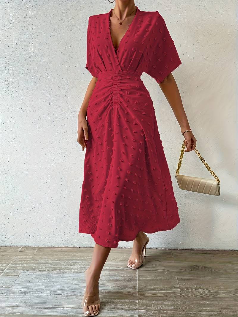 WW | Swiss Dot Rüsch Midi Kleid