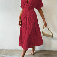 WW | Swiss Dot Rüsch Midi Kleid