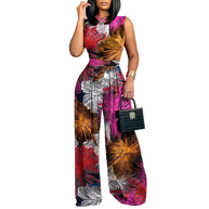 Ärmelloser Jumpsuit - Boho - Blumendruck Weites Bein