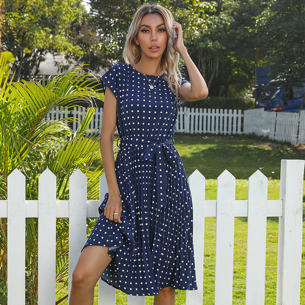 WW | Elegantes Polka Dot Midi Kleid Mit Kurzem Ärmel Für Damen