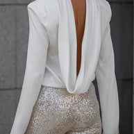 WW | Geheim Der Eleganz Satin Rückenkette Cowl Neck Drapierte Bluse