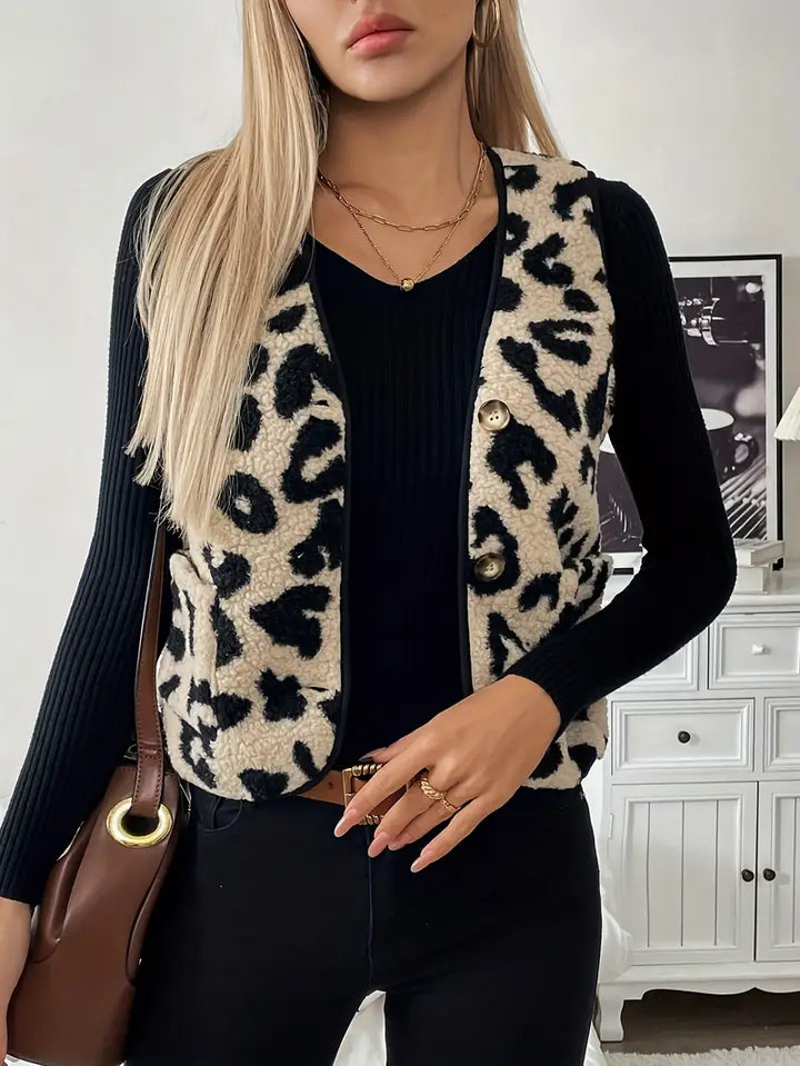 W&W Mode | Ärmellose Weste aus Kunstpelz mit Leopardenmuster für Frauen
