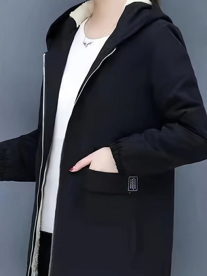 W&W Mode | Kapuzenmantel für Damen - schwarze Freizeitjacke