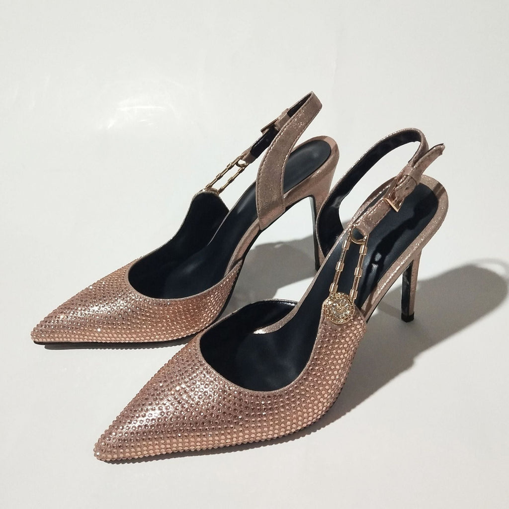 WW | Damen Rhinestone Spitzeblatt Riemen Dekorative Absatzschuhe