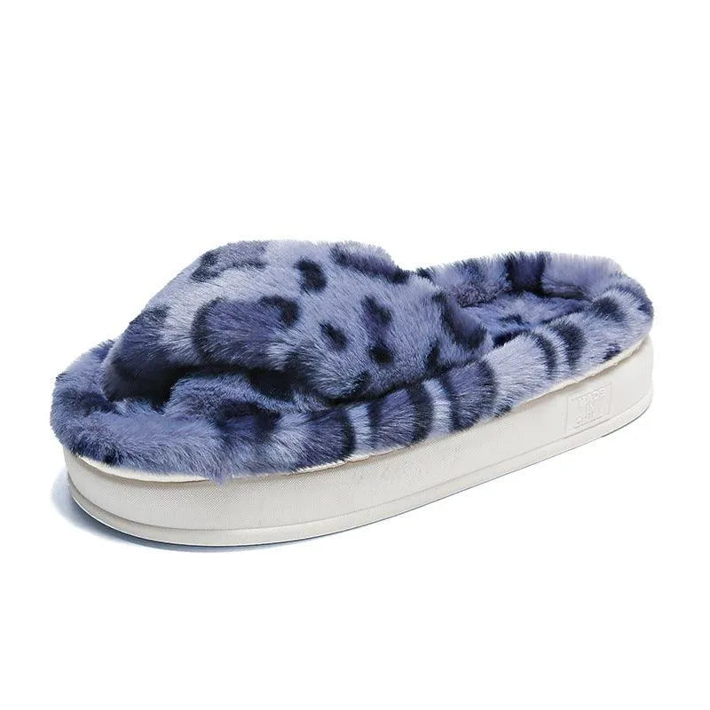 WW | Fluffy cross-border leopard slippers for women