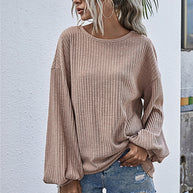 WW Rundhals Lanternärmel Lässiges Gestricktes Oberteil