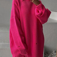 WW Ripped O Neck Oversized Sweater Kleid