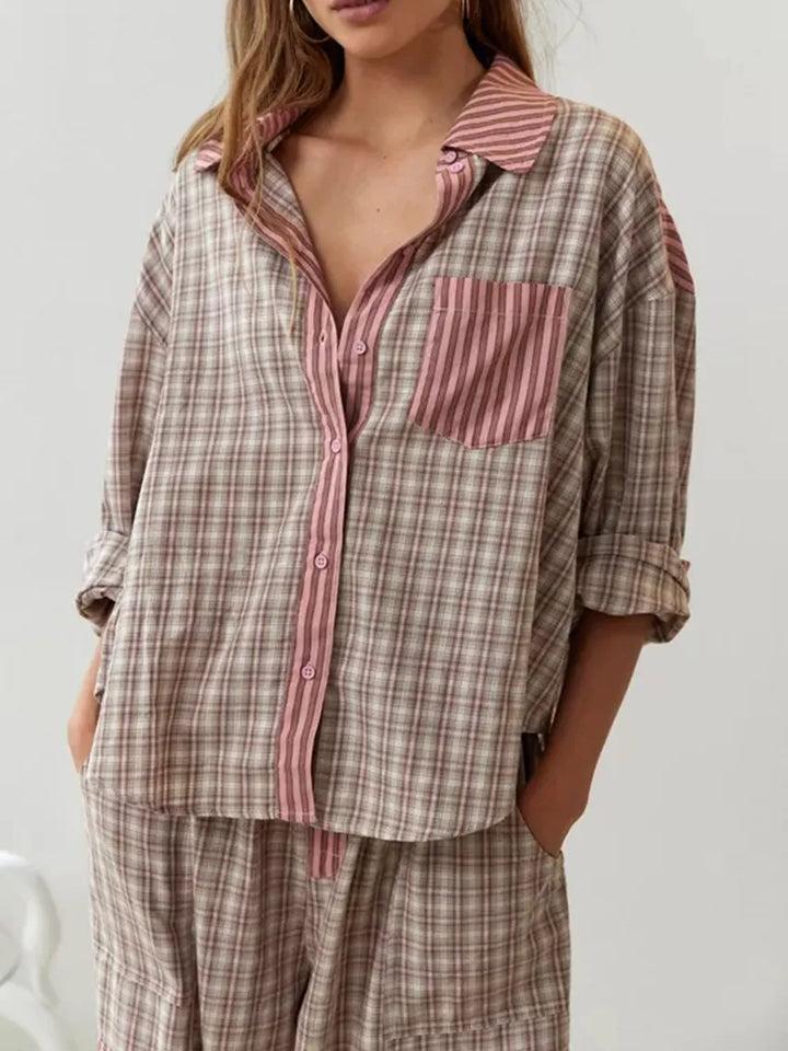 Damen Pyjama-Set aus weichem, atmungsaktivem Material mit lockerer Passform