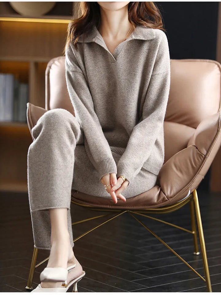 W&W Mode | 2-Teiliges Set Für Damen Mit Oversize Trainingsanzug, Polokragen, Pullover Und Hose