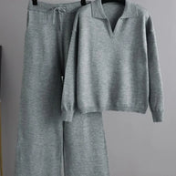 W&W - 2 Stück Set Ladies Oversized Trainingsanzug Polo Kragen Pullover und Hose