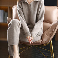 2-teiliges Set Damen Oversized Trainingsanzug, Pullover mit Polo-Kragen und Hose