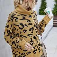 WW Lockere Leopardenmuster Umlegekragen Pullover