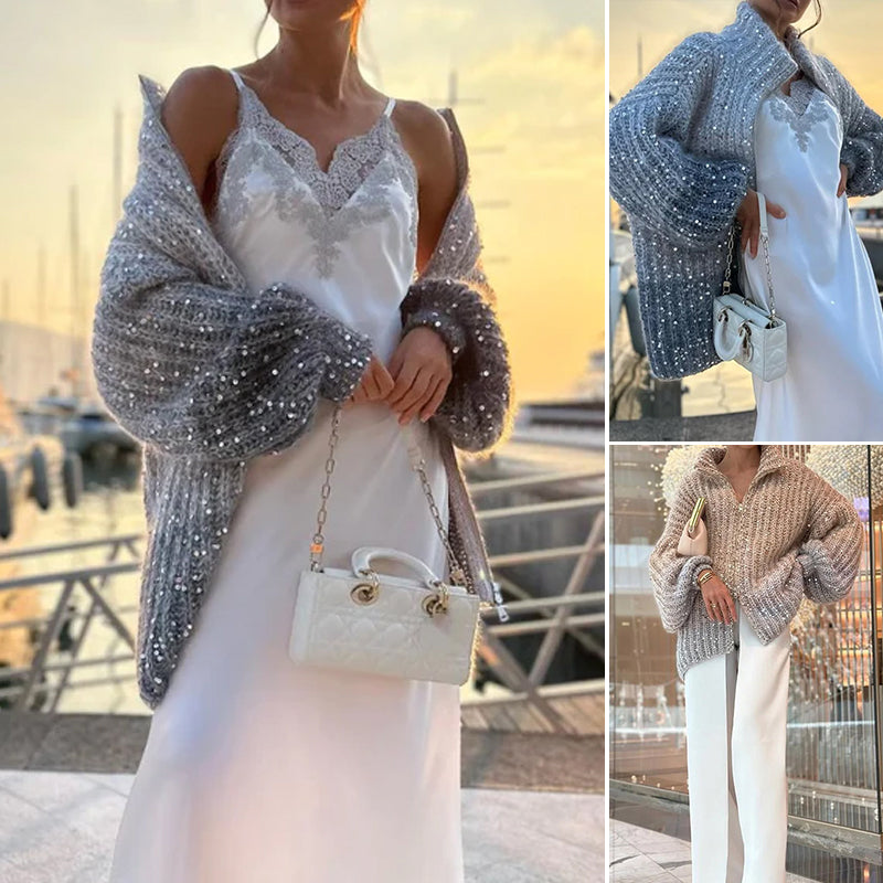 W&W Mode | Strickjacke mit Glitzerpailletten