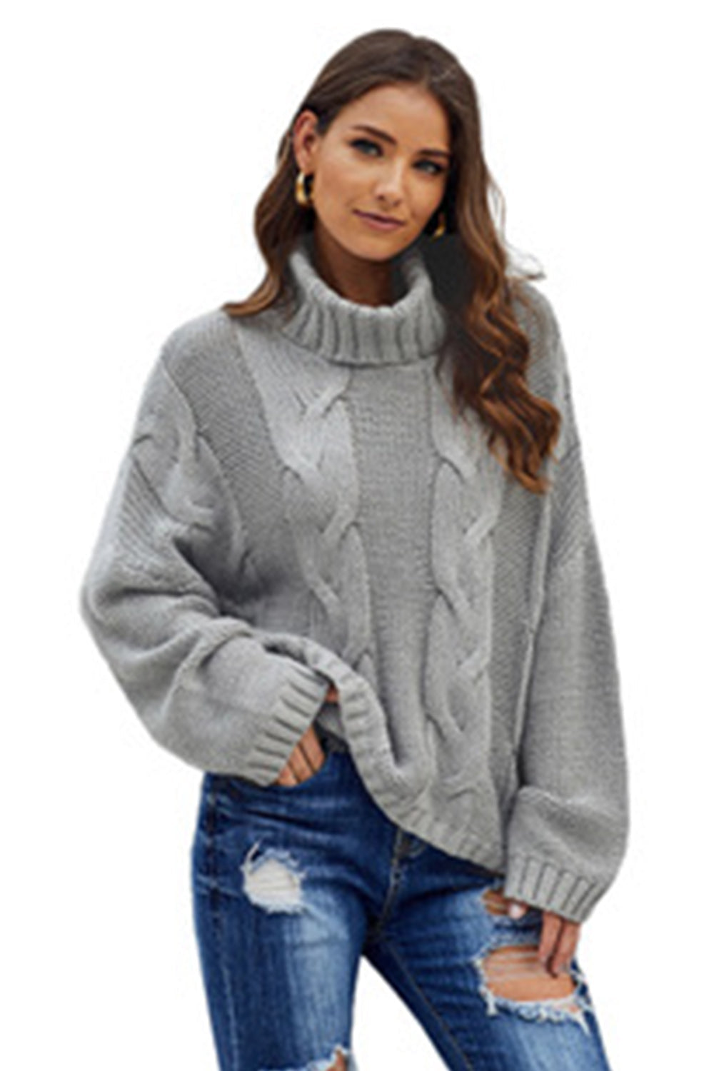 WW Gedrehter Strick Langarmpullover