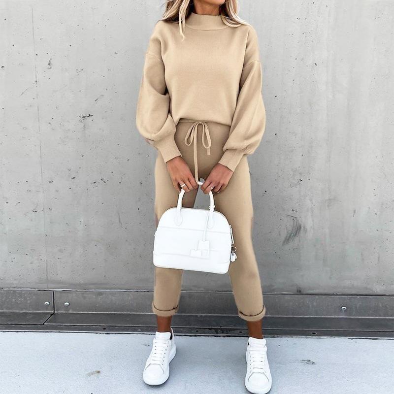 WW | Jogginganzug Hoher Kragen Pullover & Slim Fit Hosen Bequemes Loungewear
