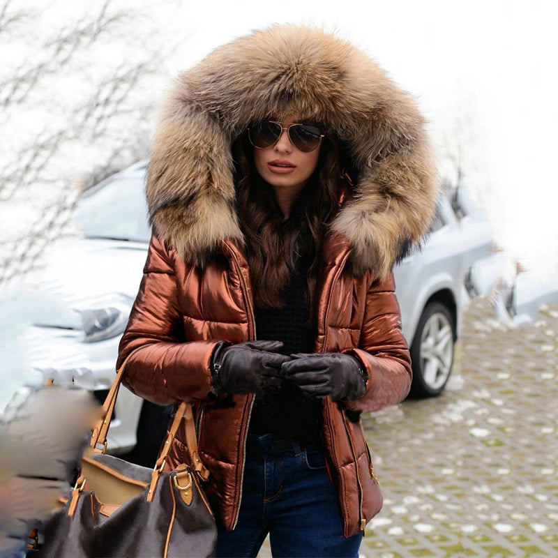 W&W Mode - Modische, gefütterte Jacke mit Kapuze und Kunstpelzkragen