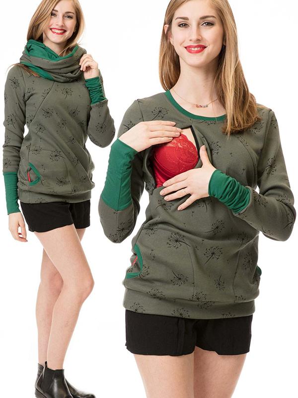 WW | Schwangerschafts-Chaps, Krankenschwester-Sweatshirts, Blumendruck, Taschen, Reißverschluss, Stillkleidung