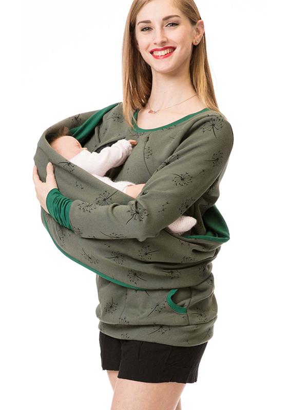 WW | Schwangerschafts-Chaps, Krankenschwester-Sweatshirts, Blumendruck, Taschen, Reißverschluss, Stillkleidung