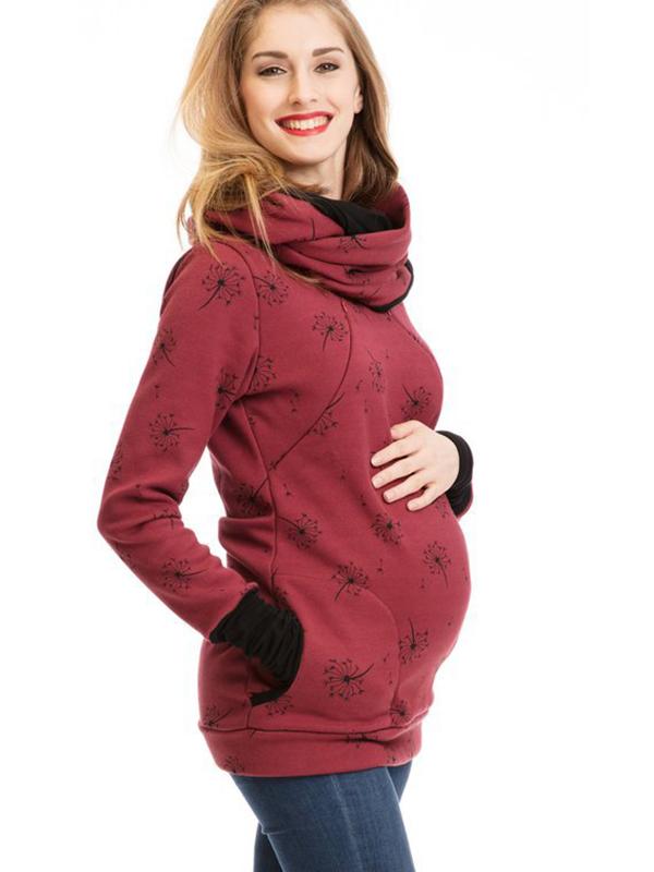 WW | Schwangerschafts-Chaps, Krankenschwester-Sweatshirts, Blumendruck, Taschen, Reißverschluss, Stillkleidung