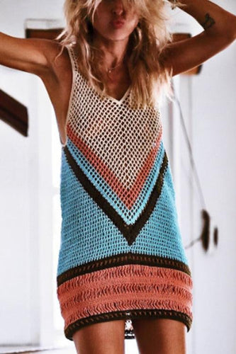 WW | Rosiedress Farbblock Aushöhlen Strand Cover Up