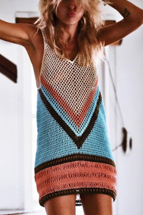 WW | Rosiedress Farbblock Aushöhlen Strand Cover Up