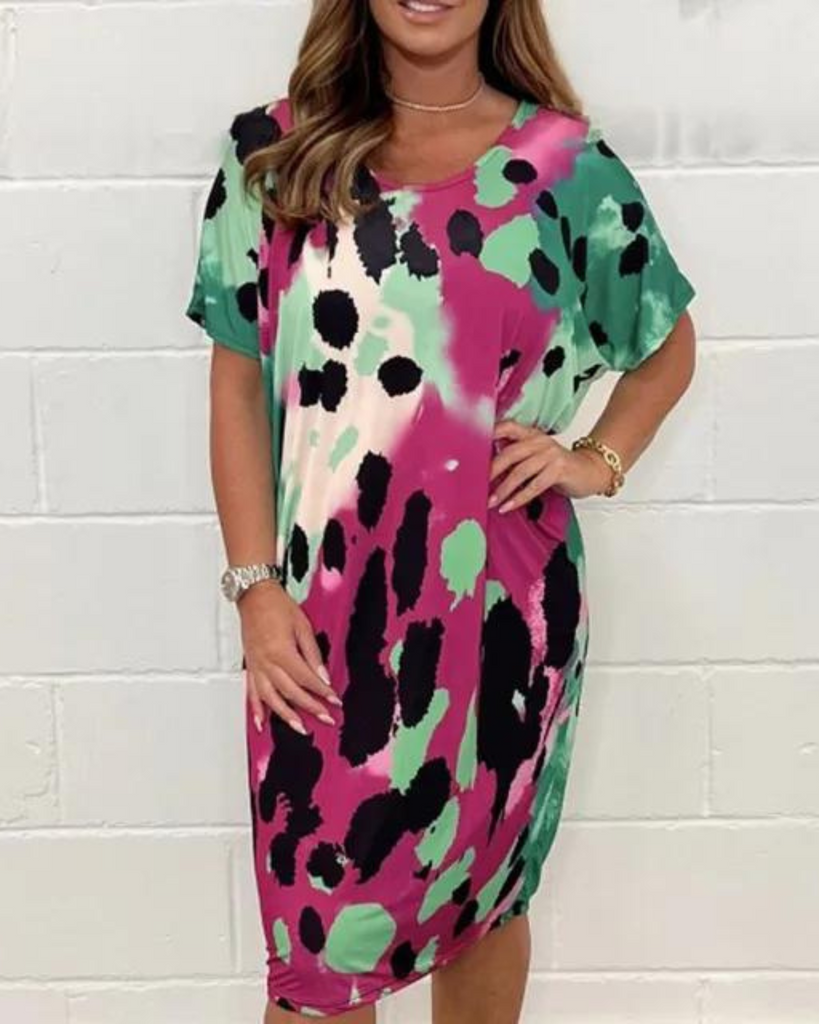 WW | Leopardenmuster Lockeres Lässiges Kleid