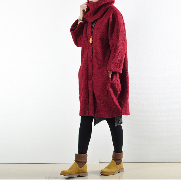 WW | Winter rote Wollmäntel übergroße Damen Winteroberbekleidung originales Design