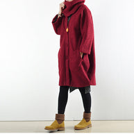 WW | Winter rote Wollmäntel übergroße Damen Winteroberbekleidung originales Design