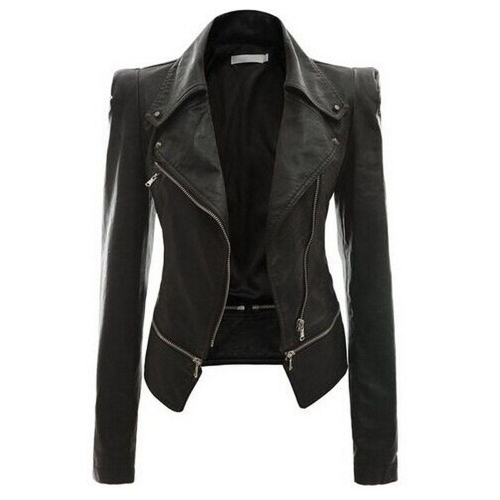 W&W Mode - Frauen asymmetrische Reißverschluss-Motorradjacke mit tailliertem Schnitt