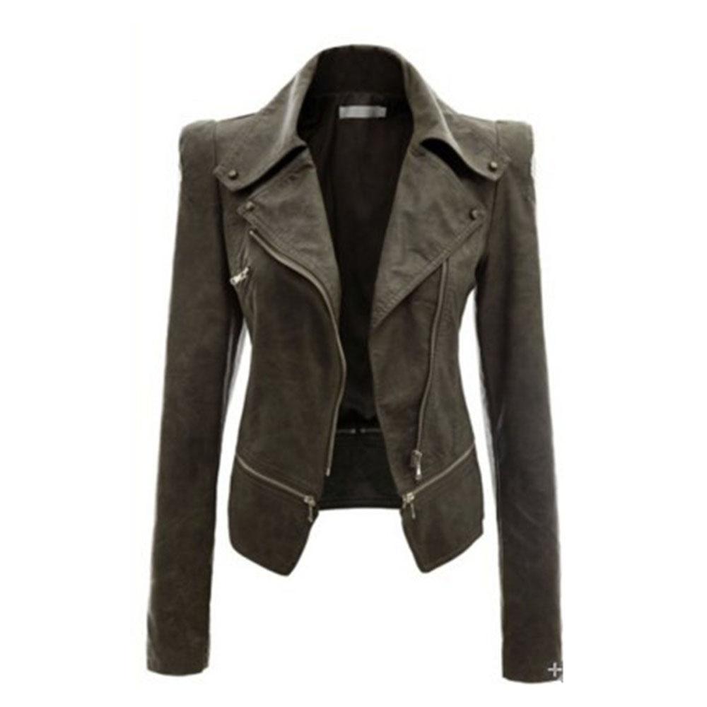 W&W Mode - Frauen asymmetrische Reißverschluss-Motorradjacke mit tailliertem Schnitt