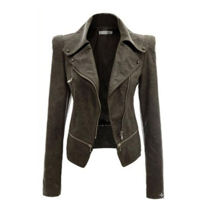 W&W Mode - Frauen asymmetrische Reißverschluss-Motorradjacke mit tailliertem Schnitt